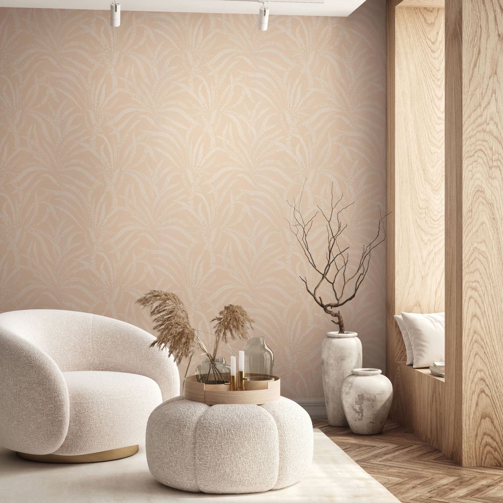 Marburg Vliestapete Blätter Gräser Floral Leinen Optik Apricot Creme 82506 Oriana