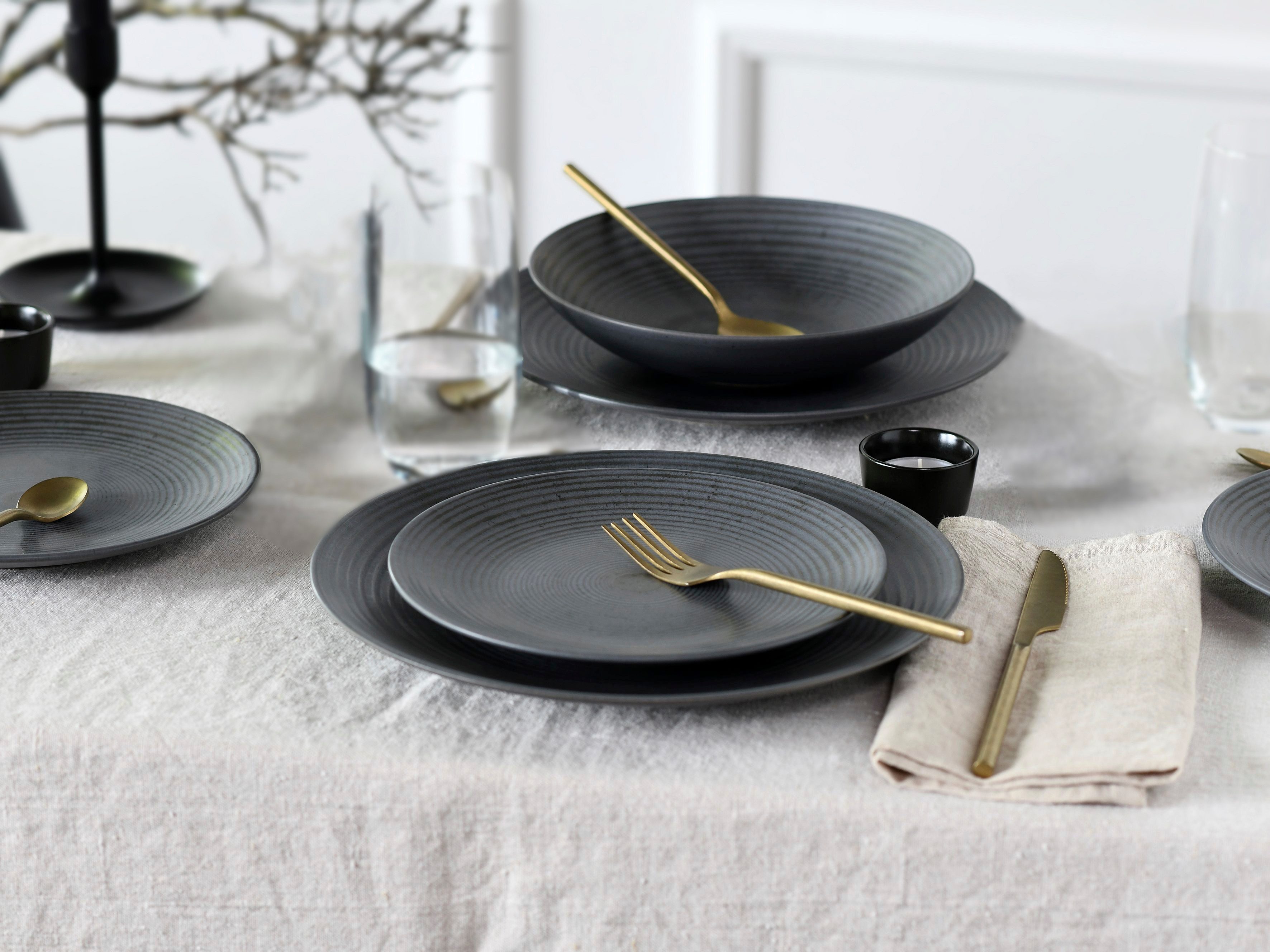 my home Tafelservice Teller Set, Geschirr-Set, Service Andree (12-tlg), 4 Personen, Steinzeug, handwerklicher Look, seidenmatte Glasur, 12 Teile für 4 Personen