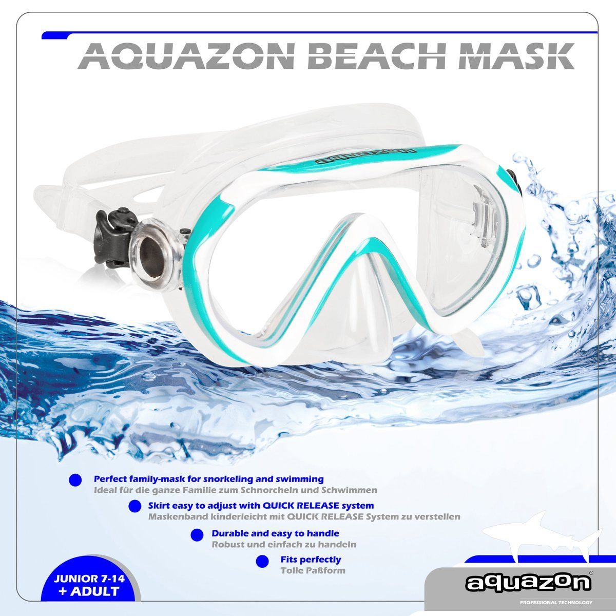 AQUAZON Taucherbrille BEACH, Schnorchelbrille für Kinder 7-12 Jahre, Silikon | Brillen