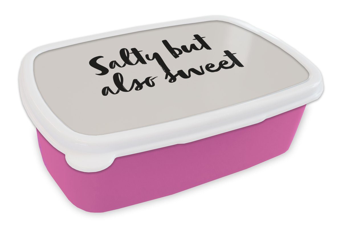 MuchoWow Lunchbox Zitate auch Erwachsene, süß für (2-tlg), Kinder, rosa - - Humor Brotbox Kochen, Snackbox, - Salzig Kunststoff Kunststoff, - Brotdose Sprichwörter aber Mädchen