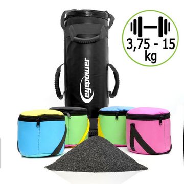 eyepower Gewichtssack 15kg Power Bag mit 4 Kettlebell Gewichten 18x50 cm, 18x50cm Sandsack Training