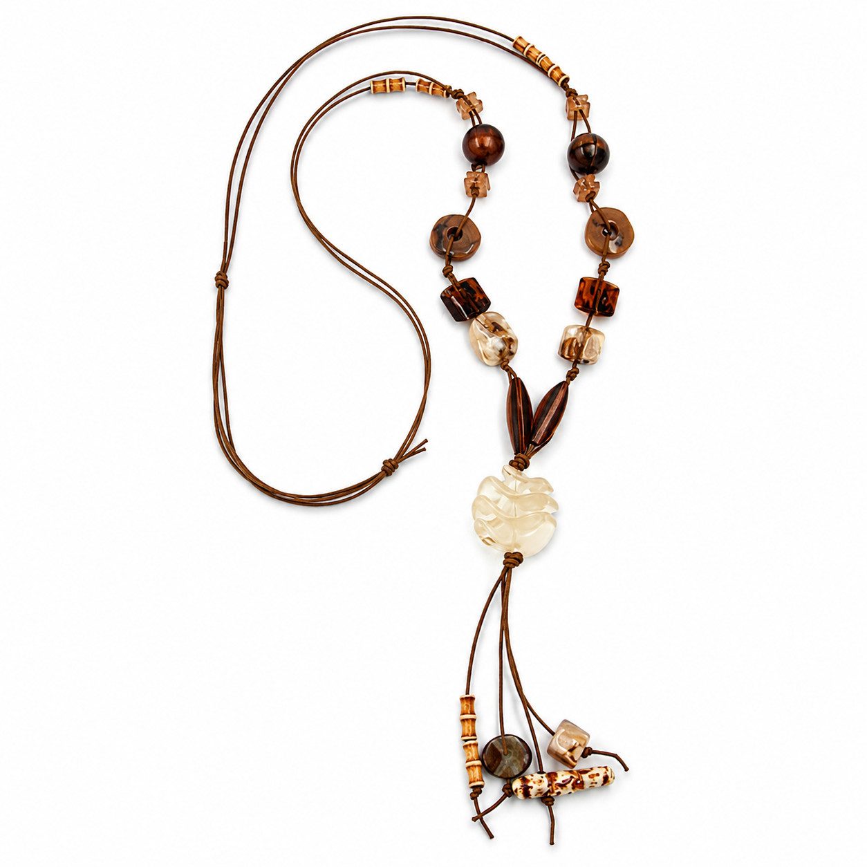 unbespielt Collier Kette Spiralperle braun-beige Kunststoffperlen 100 cm, Modeschmuck für Damen