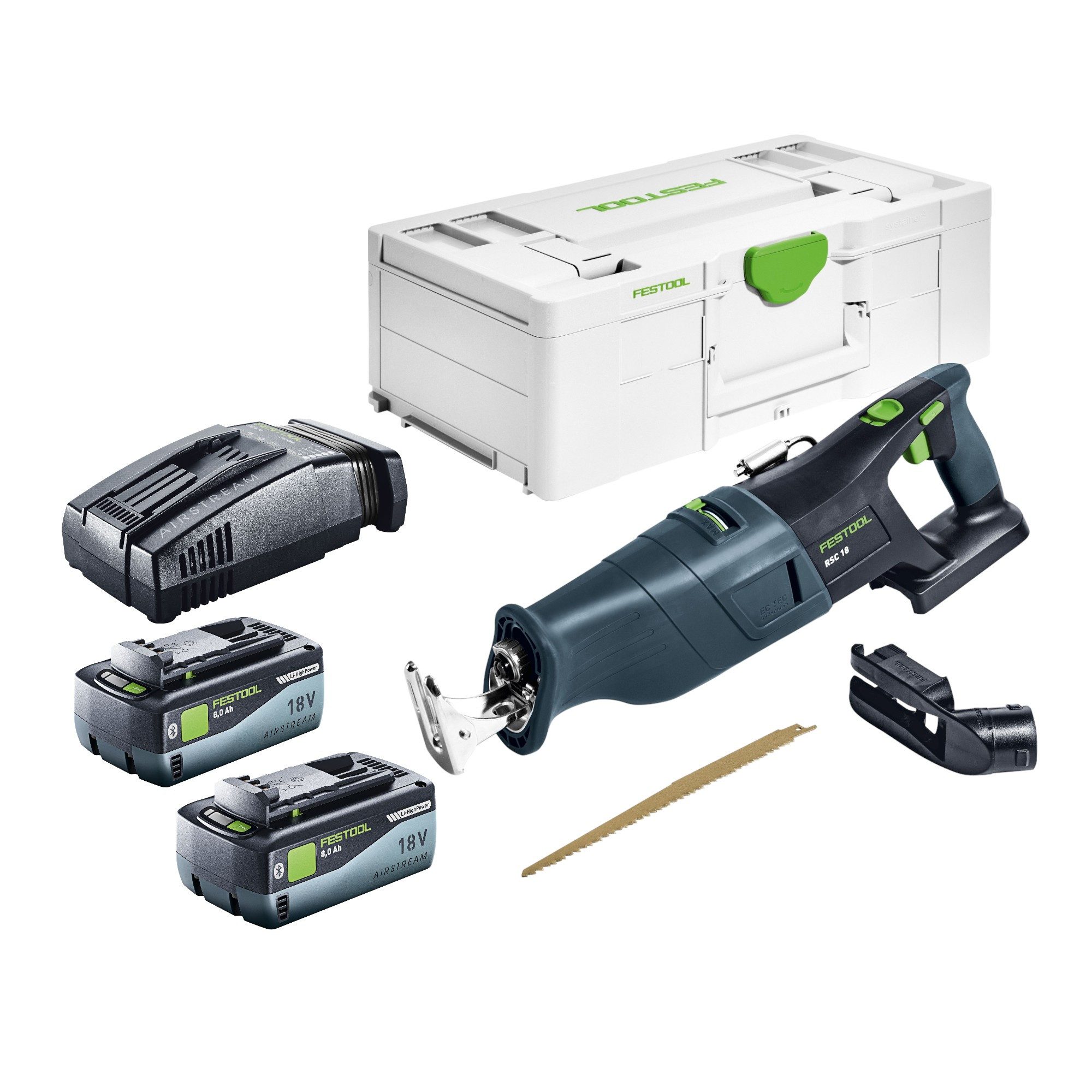 FESTOOL Akku-Reciprosäge RSC 18 EB-Basic Akku Säbelsäge 18 V Brushless + 2x Akku 8,0 Ah