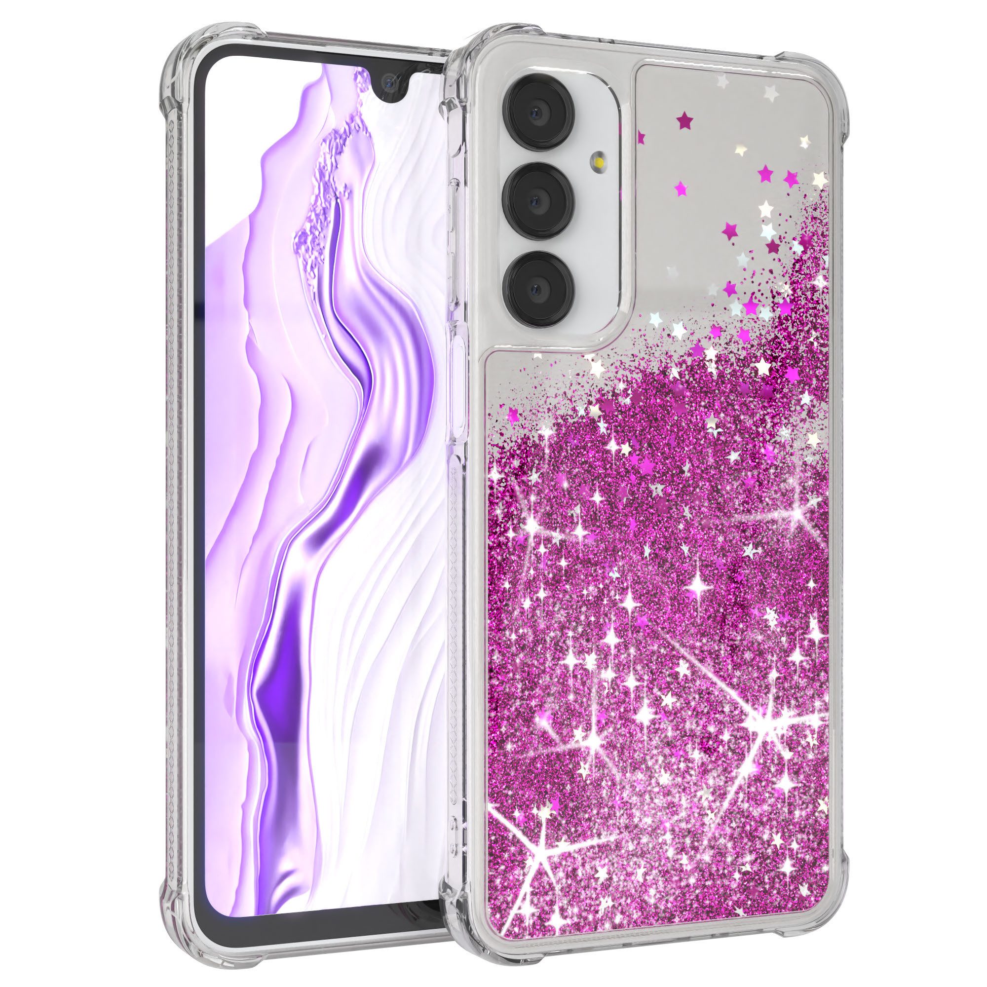 EAZY CASE Handyhülle Liquid Glittery Case für Samsung Galaxy A16 5G 6,7 Zoll, Bumper Case Back Cover Glitter Glossy Handyhülle Etui Violett Lila
