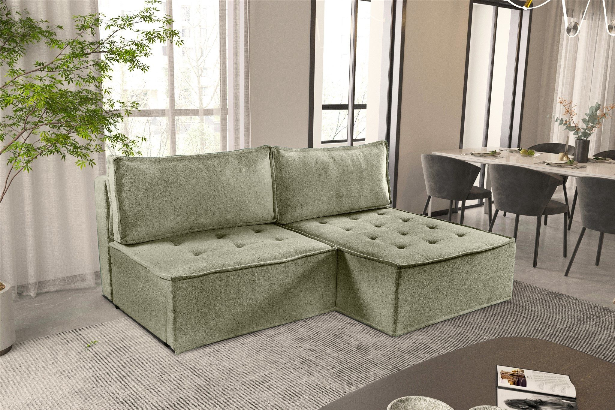 Fun Möbel Ecksofa Schlafsofa AMALIA Stoff Raven, Rundumbezug, inkl. Bettkasten