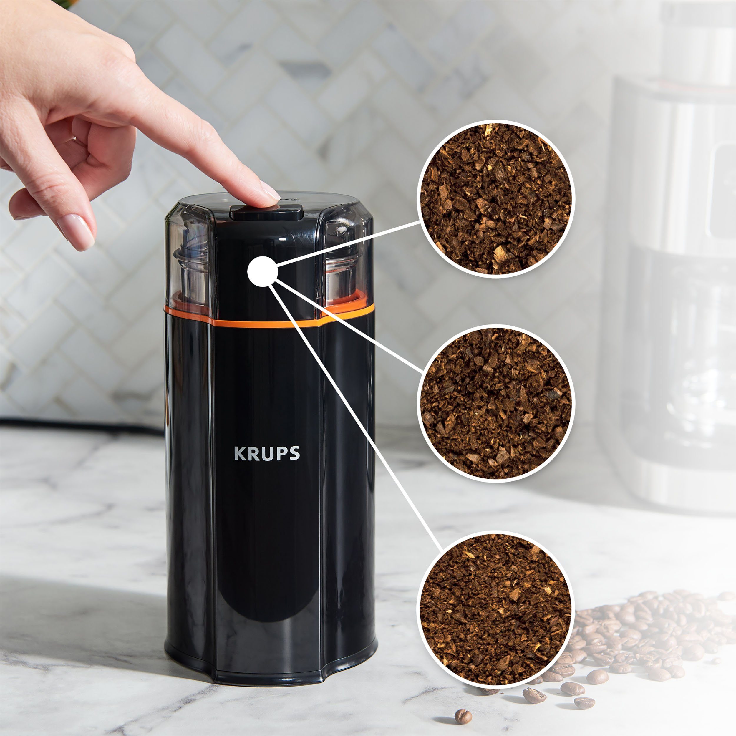 Krups Kaffeemühle GX3328 Silent Vortex, 175 W, Schlagmesser, 90 g Bohnenbehälter, leistungsstark, effizient, superleise, für 12 Tassen, 3-in-1-Mahlwerk – Bild 5 von 5