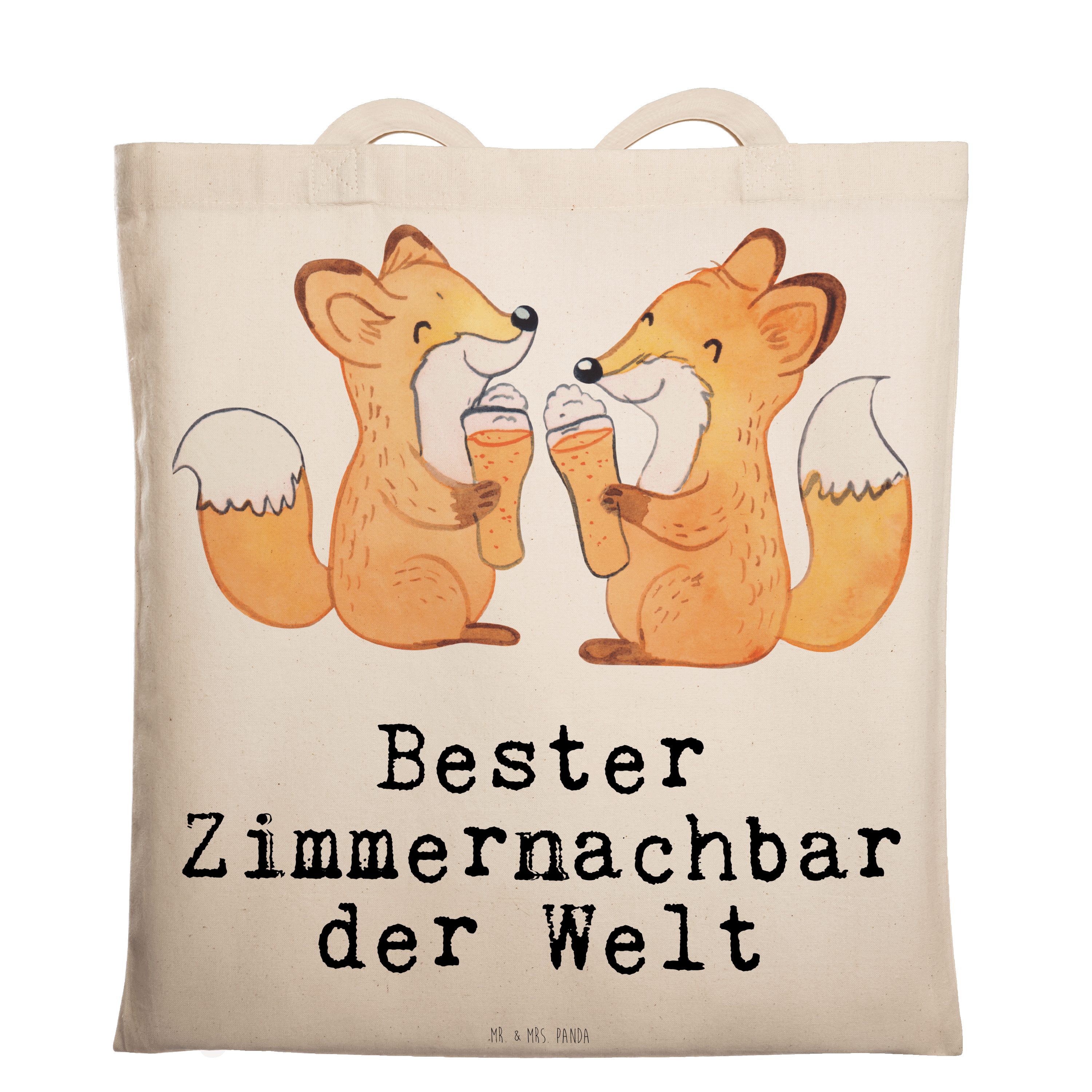 Mr. & Mrs. Panda Tragetasche Fuchs Bester Zimmernachbar der Welt - Transparent - Geschenk, Jutebeu (1-tlg)
