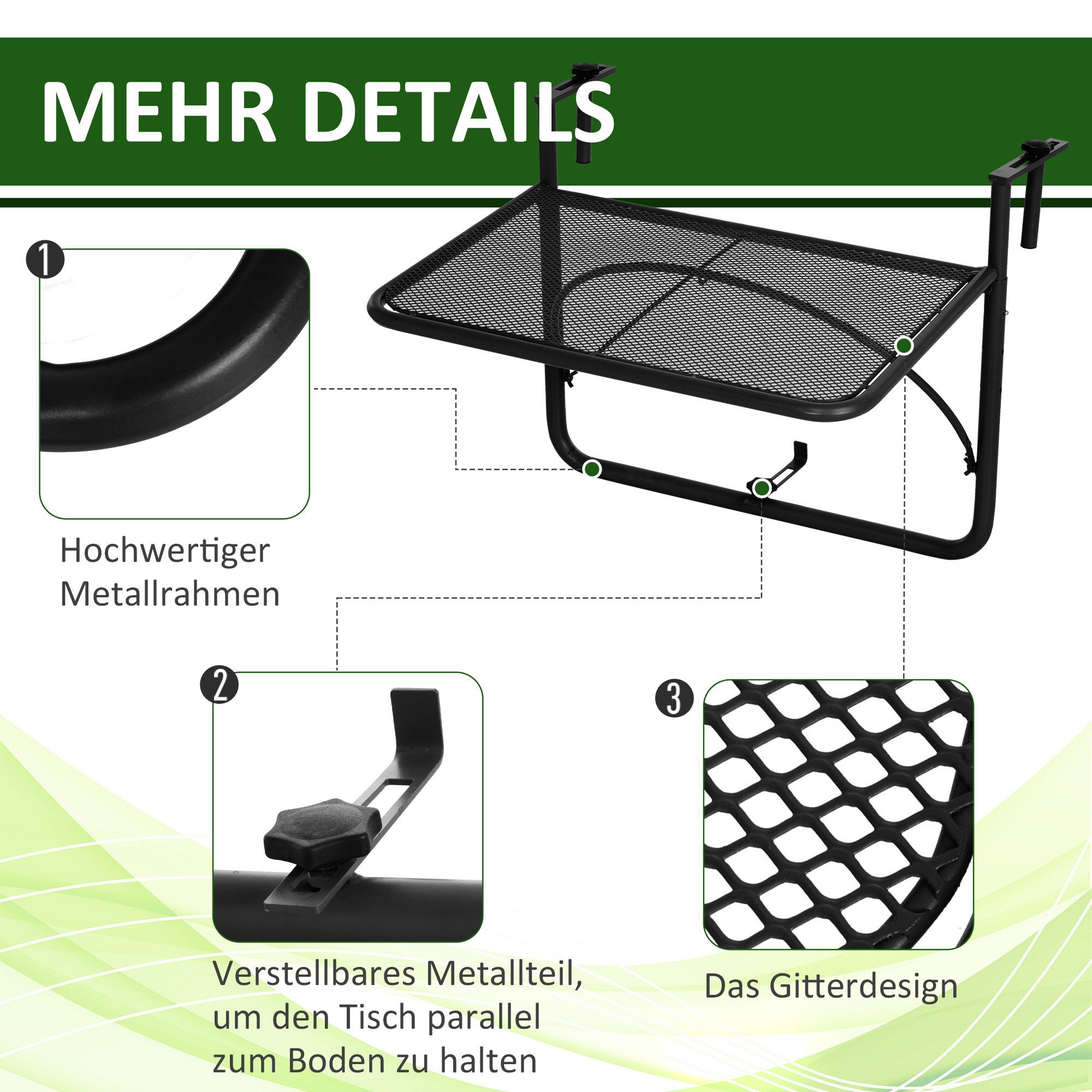 MC Star Balkonhängetisch höhenverstellbar viereckig Metall günstig online kaufen