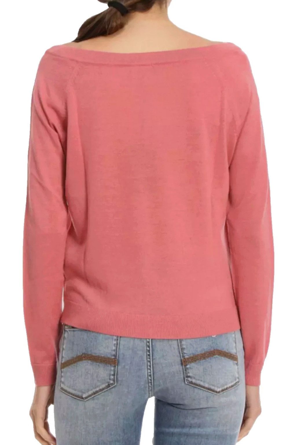 Emporio Armani Strickpullover Damen Pullover Feinstrick Schulterfreier Boot-Ausschnittlinie Dekoratives Band mit glänzenden Metall-Endstücken
