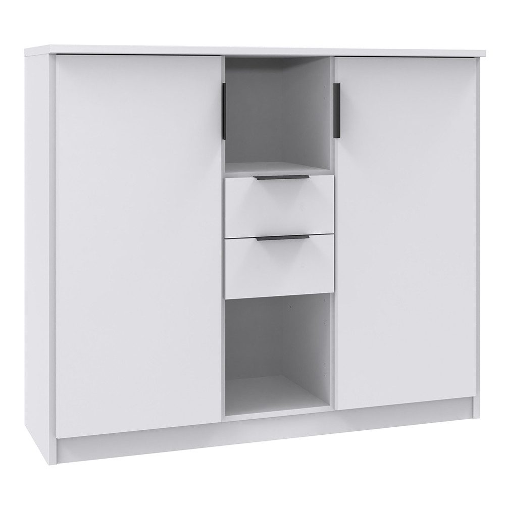Lomadox Kommode NOLI-43, weiß 2 Türen Schubladen Fächer modern 122x105x40 cm