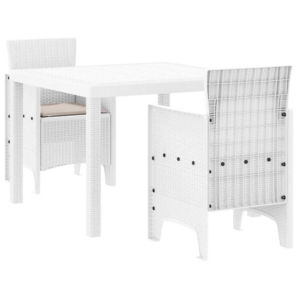 vidaXL Gartenlounge-Set Garten Essgruppe 3 pcs Weiß Polt Rattan, (3-tlg)