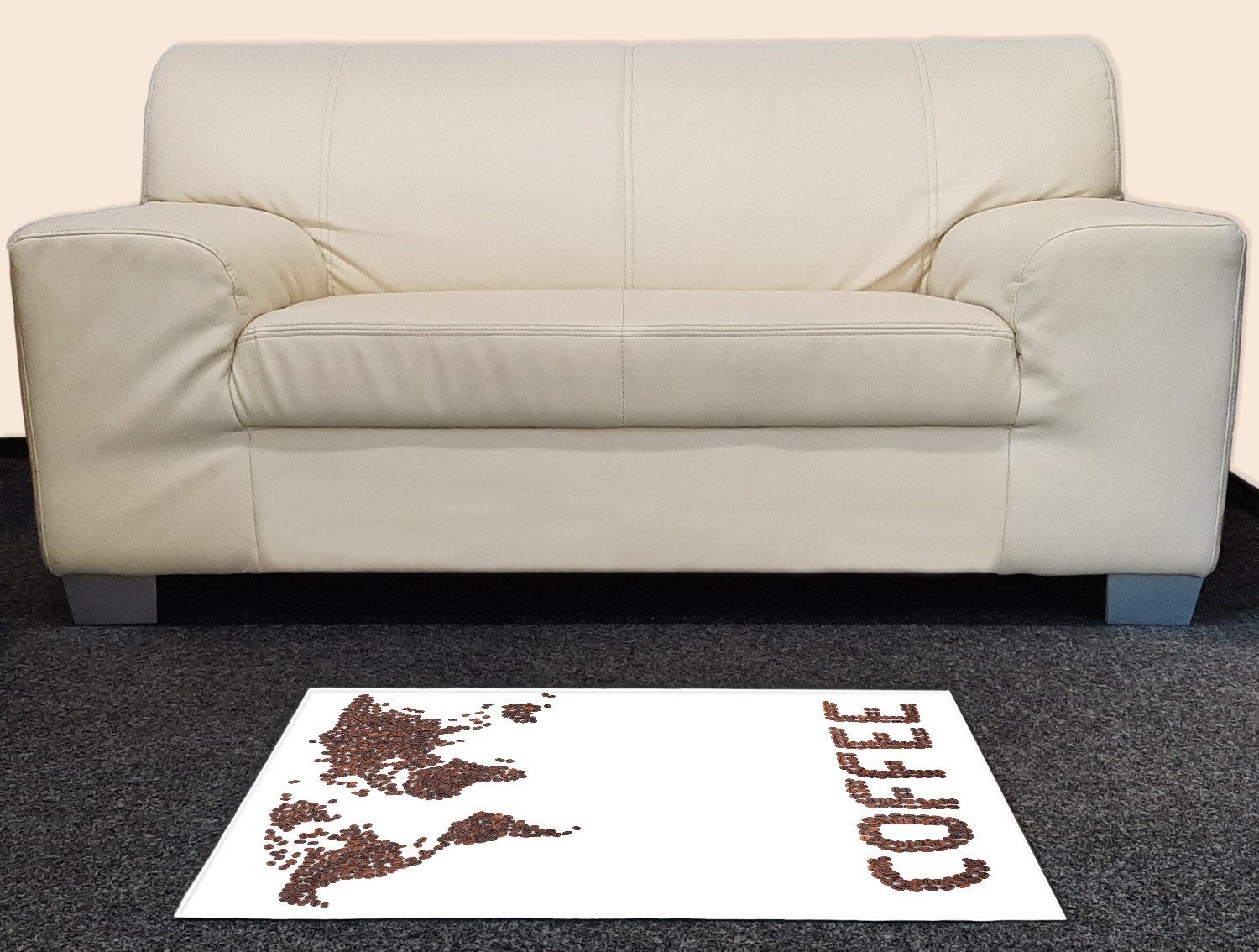 Wallario Teppich Weltkarte mit Schriftzug aus Kaffeebohnen, rechteckig, rutschfest
