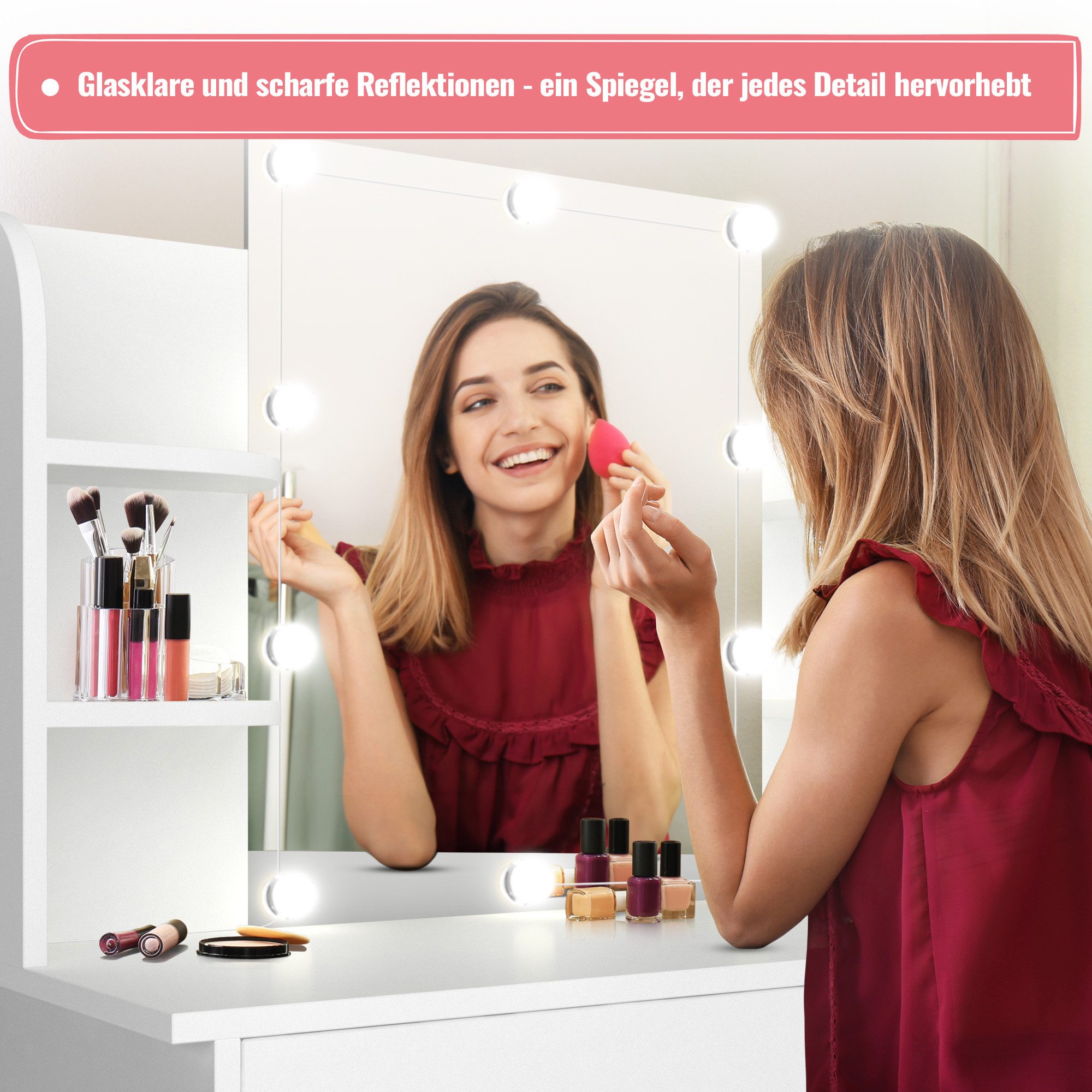 MIADOMODO Schminktisch mit Beleuchtung Hocker Spiegel günstig online kaufen