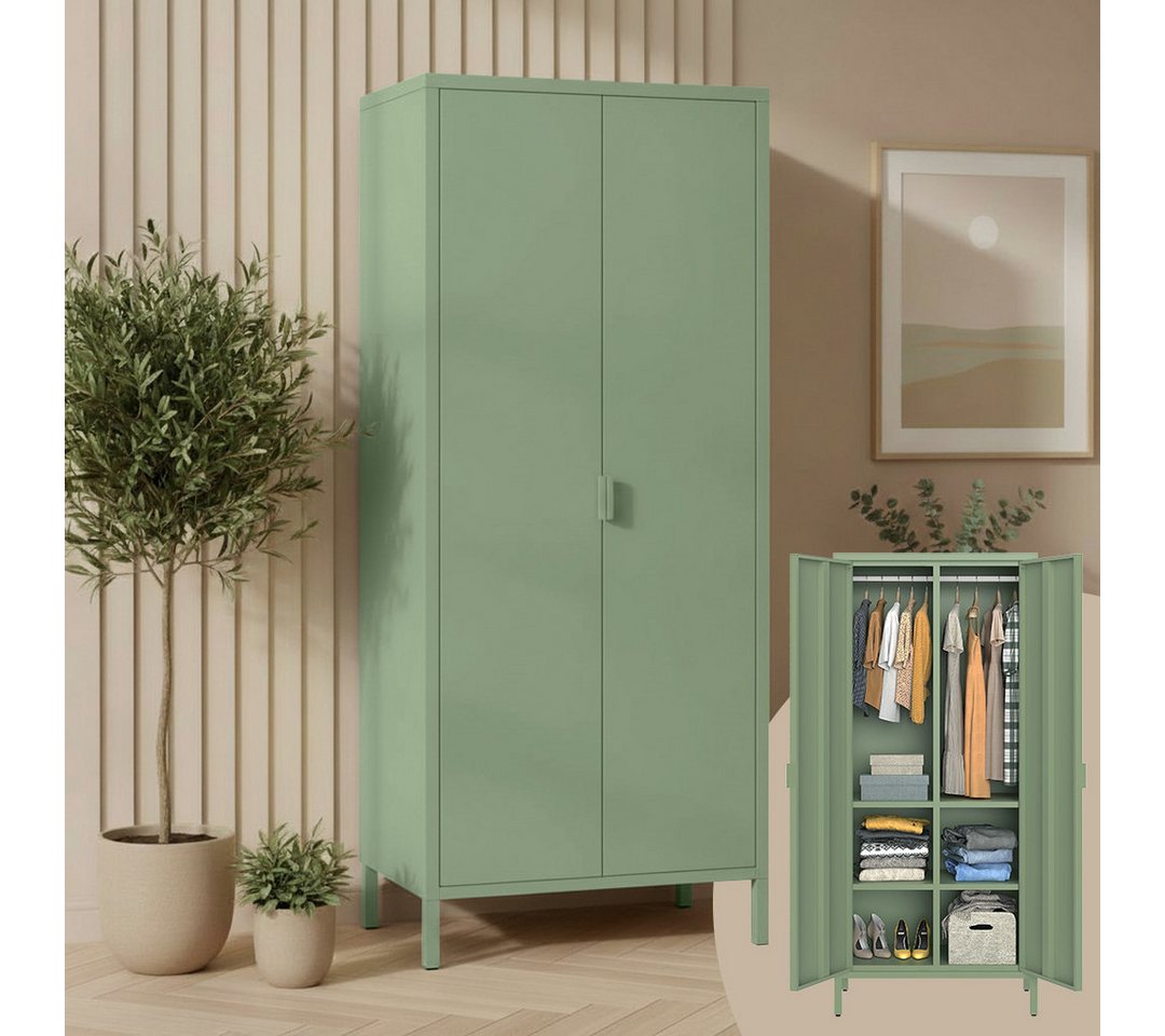 skølm Kleiderschrank Ituri aus Metall (Mintgrün) Metallschrank mit 6 Fächern & 2 Kleiderstangen, 170x80x45 cm