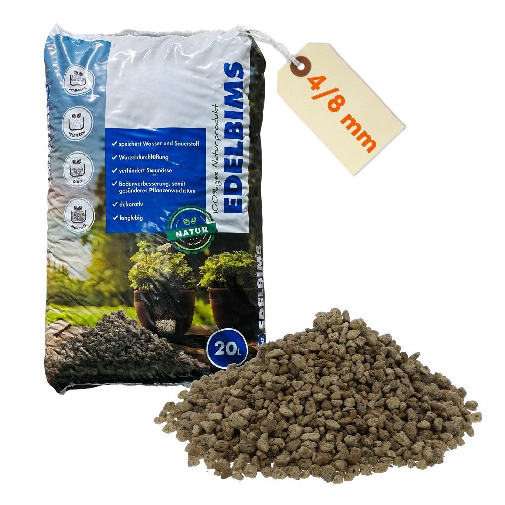 GarPet Pflanzgranulat Edelbims 20L 4/8 mm Natürlicher Bimsstein Bims Kies Drainage Substrat 4/8 mm