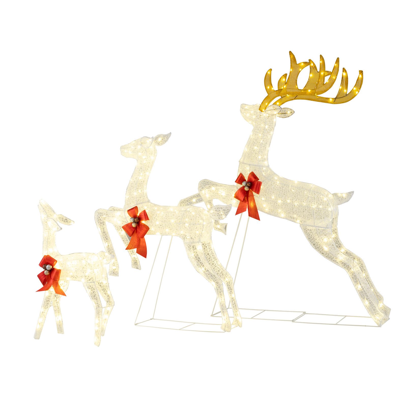 COSTWAY Weihnachtsfigur, LED Weihnachtsdeko, Rentier Familie, groß
