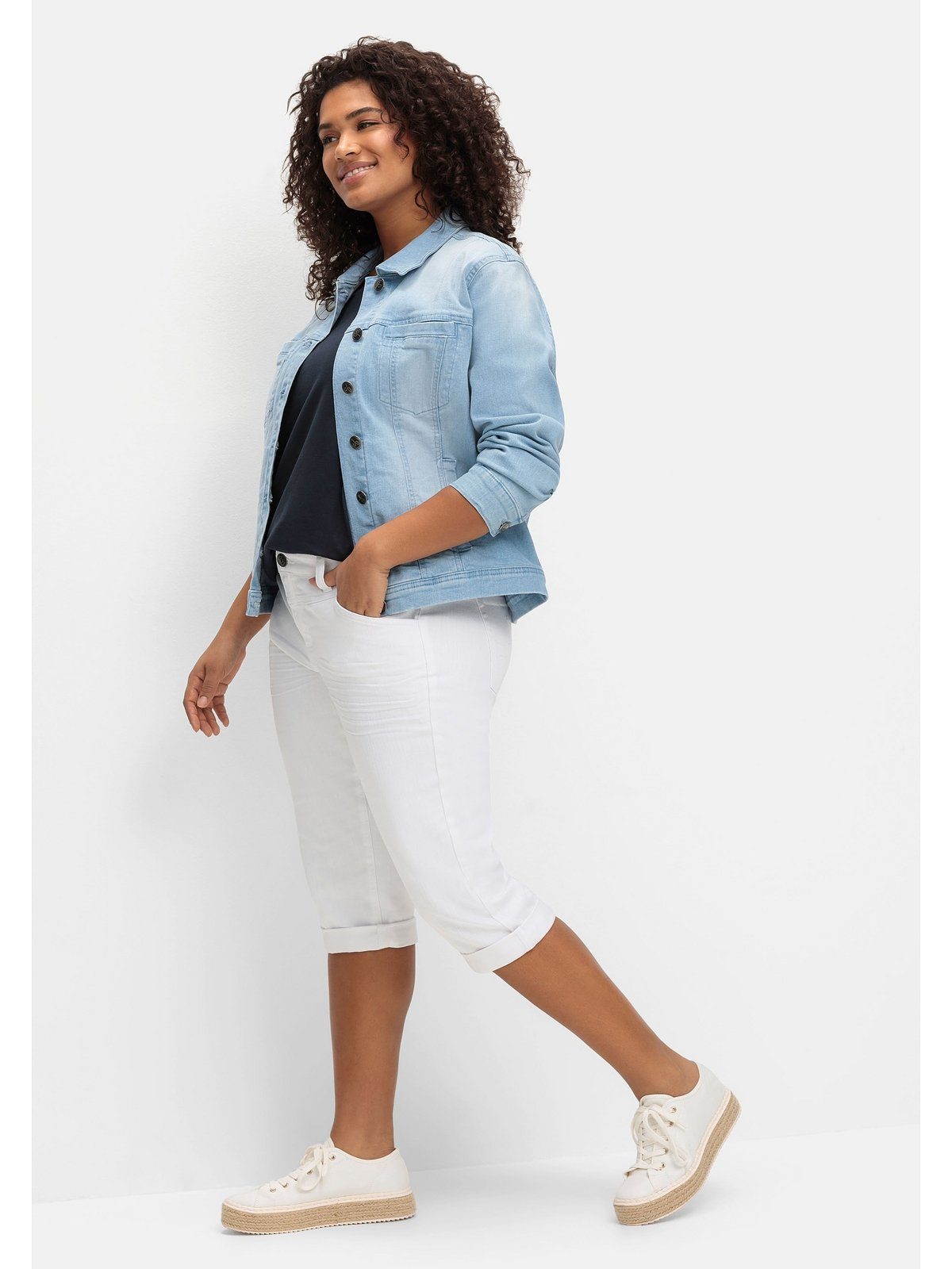 Sheego 3/4-Jeans Große Größen "Die Schmale" mit Used-Effekten