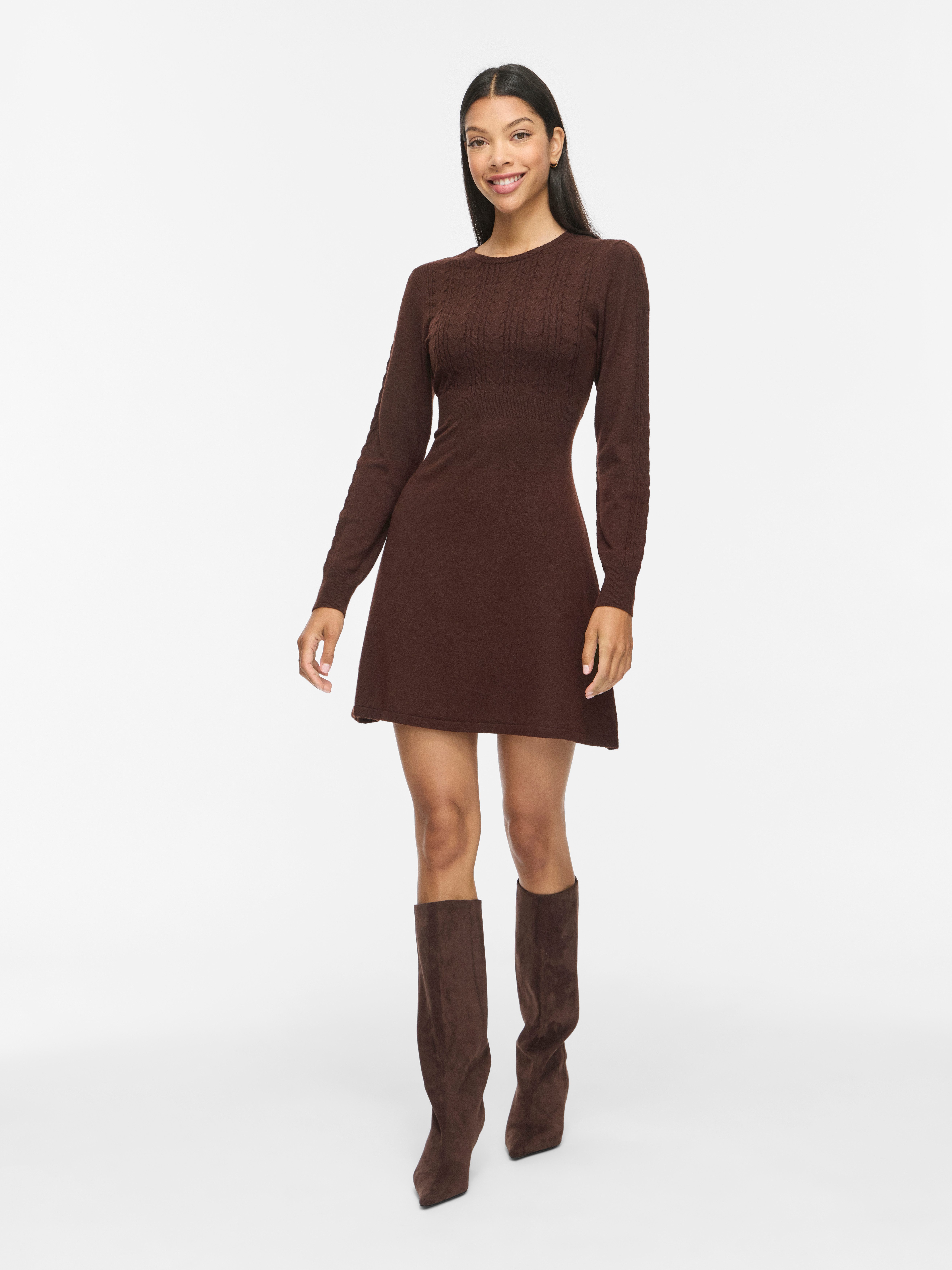 Vila Minikleid VIKERRY O-NECK L/S CABLE KNIT DRESS NOOS aus Materialmix mit Viskose