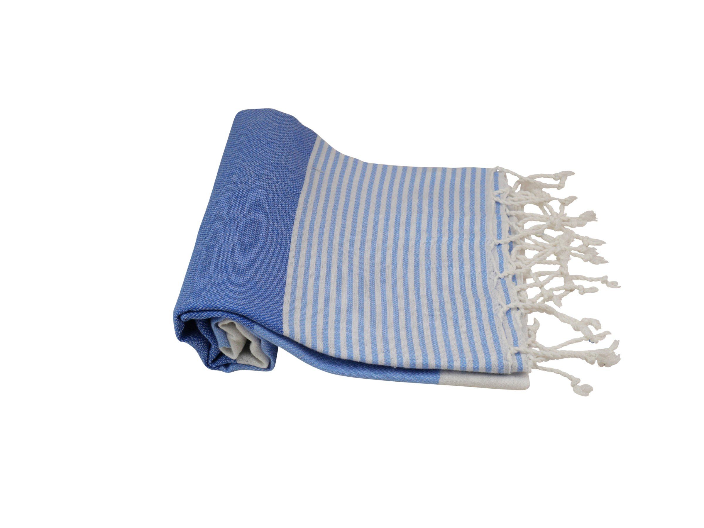 Fransen Streifen hellblau Hamam mit blau "Stripes", (1-St), my Saunatuch Baumwolle weiß 100x175 cm Hamamtücher stilvollen &