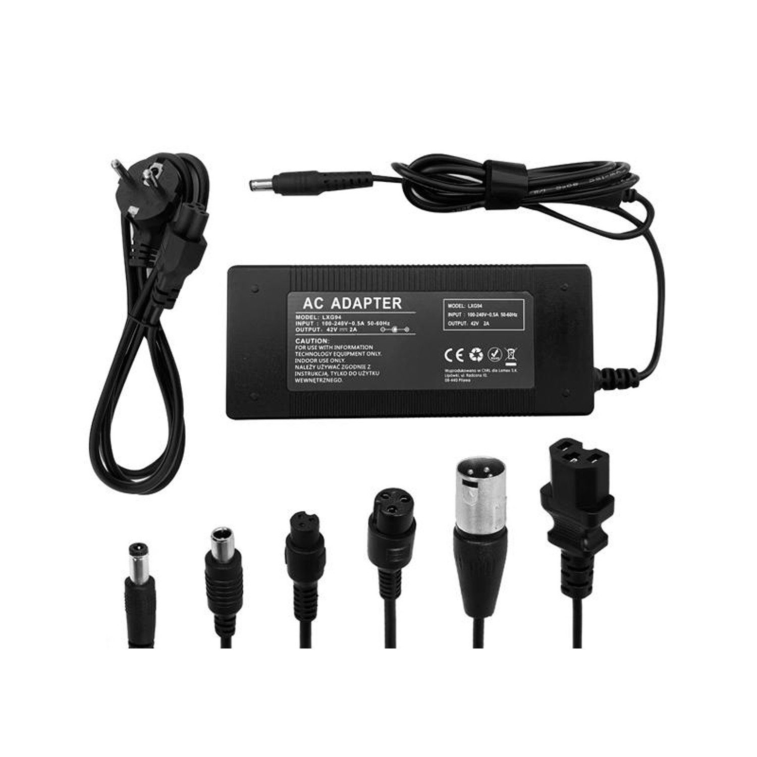 Lamex Lextool Ladegerät für Elektrofahrzeug-Roller Elektroauto-Ladegerät (6 Stecker, 230V AC, 42V DC 2A, LXG94)