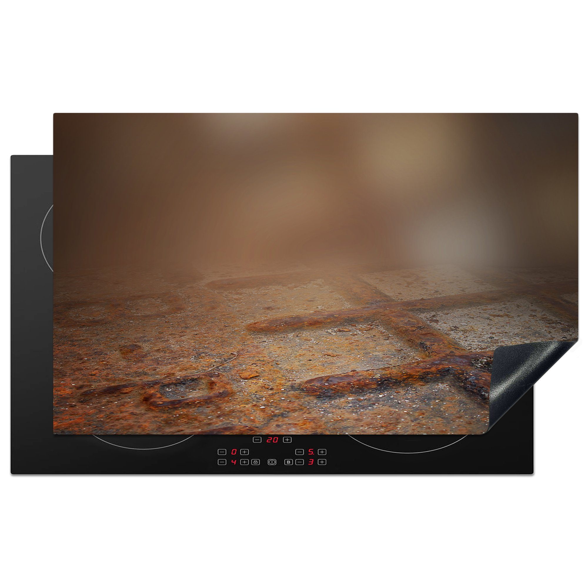 MuchoWow Herdblende-/Abdeckplatte Eisen - Abdeckplatte - Rost - Induktionsschutz - Vintage, Vinyl, (1 tlg), 83x51 cm, Ceranfeldabdeckung, Arbeitsplatte für küche