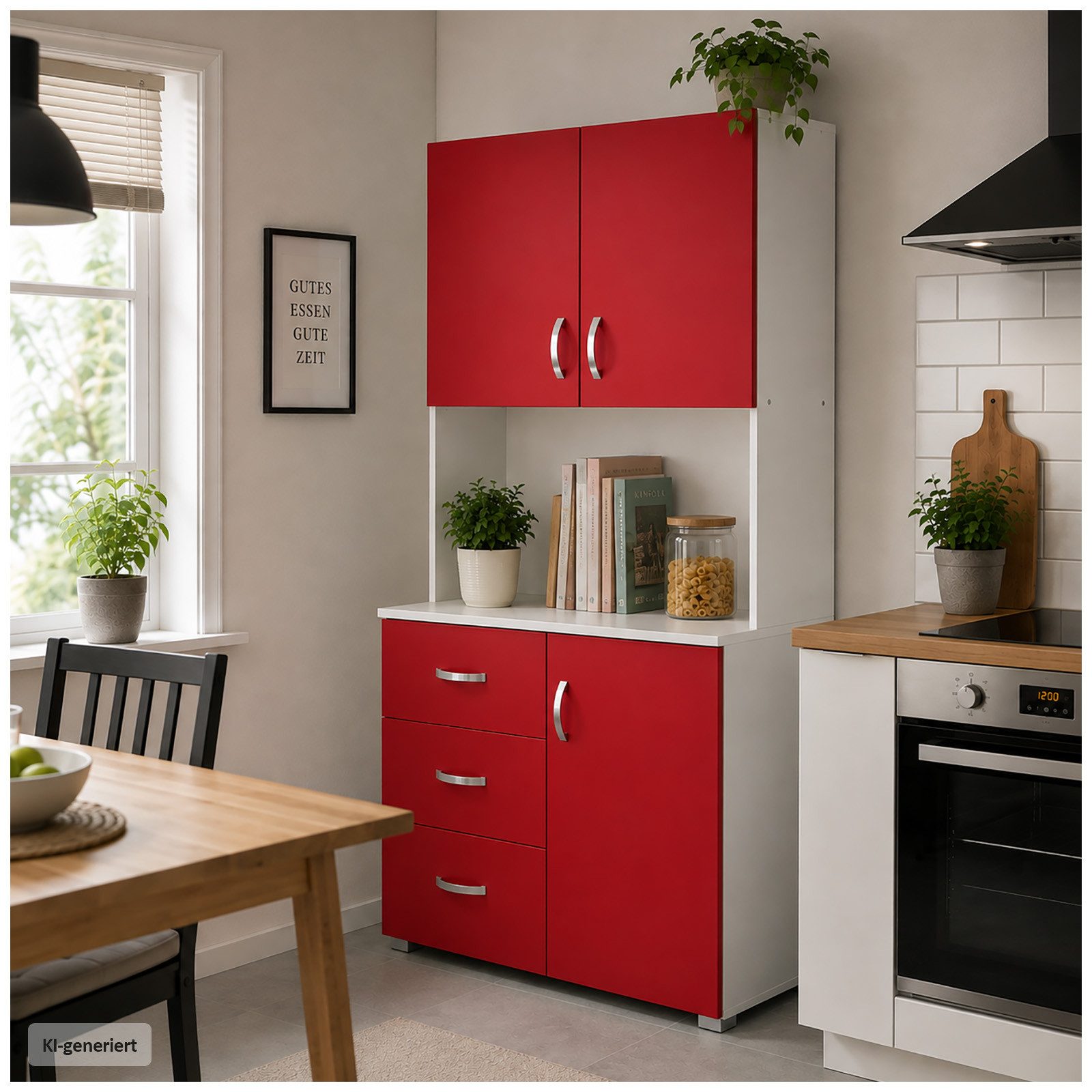 HTI-Living Küchenbuffet Küchenschrank Blanca Rot Weiß (Stück, 1-St., 1 Schrank) Küchenbuffet 6 Regalfächer 3 Schubladen