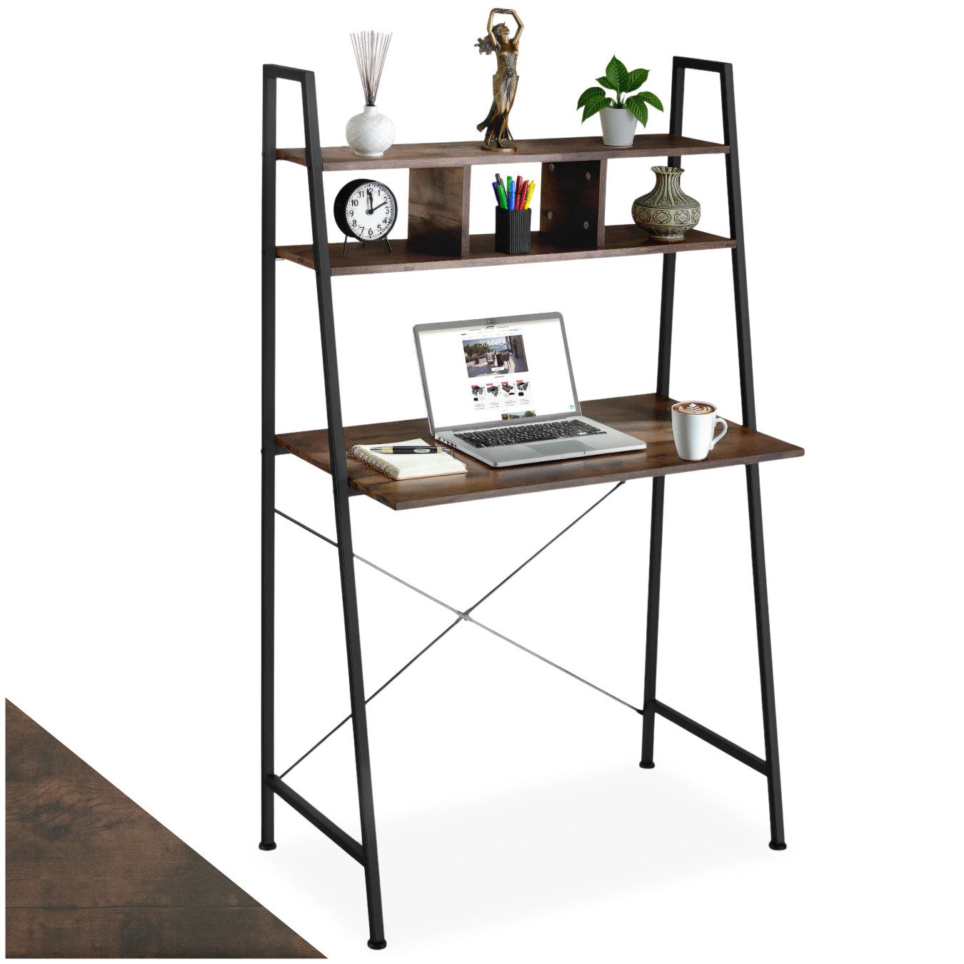tectake Schreibtisch Computertisch Exeter 85,5x46,5x140cm (1-St., 1 tlg), Rustikaler Schreibtisch im schnörkellosen Industrial Style