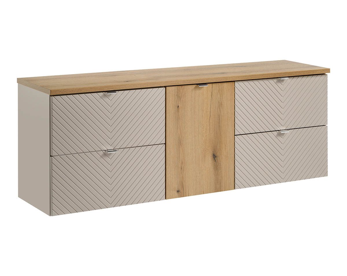 einfachgutemoebel Waschtisch-Set Bad Waschplatz QUERRO 160cm Schuladen, zum Unterbau, Kaschmir-oak, (Badmöbel Set, 1-St., Waschtisch Unterschrank)