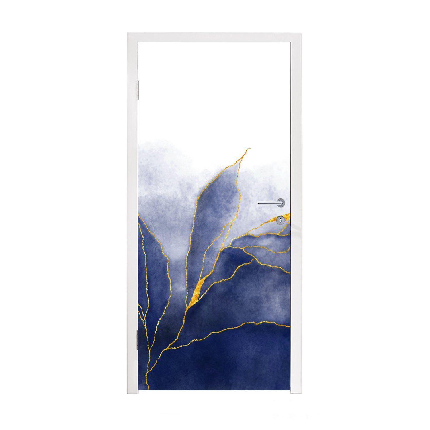 MuchoWow Türtapete Marmor - Blau - Marmoroptik - Gold - Textur, Matt, bedruckt, (1 St), Fototapete für Tür, Türaufkleber, 75x205 cm