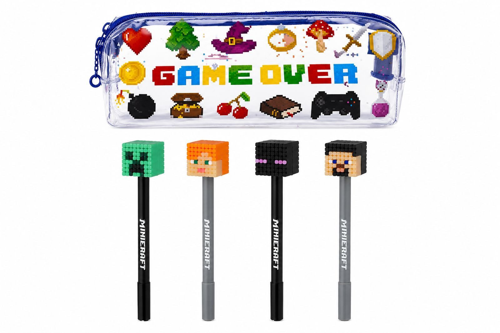 Puckator Kugelschreiber Minecraft Schreibset – Federmappe mit 4 Minecraft-Stiften, (5-tlg), Set
