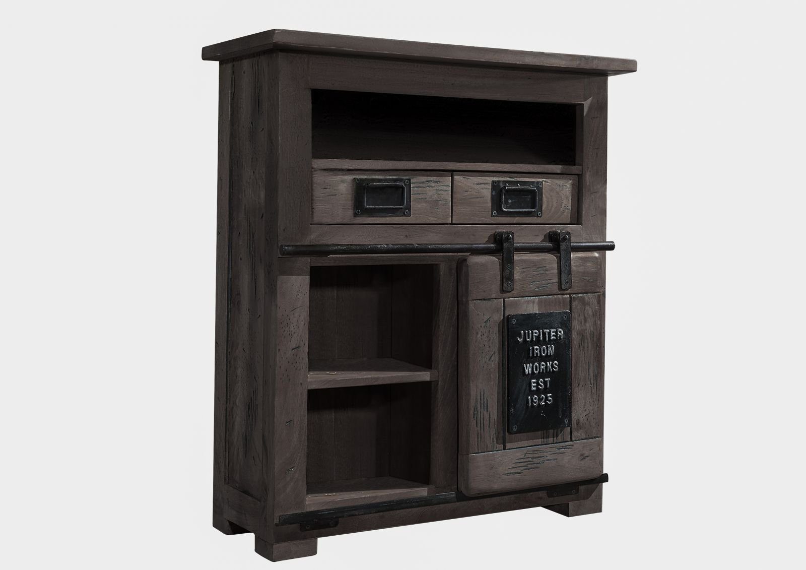 Massivmoebel24 Kommode (Massivholz), Mango 75x36x90 grau lackiert RAILWAY #252