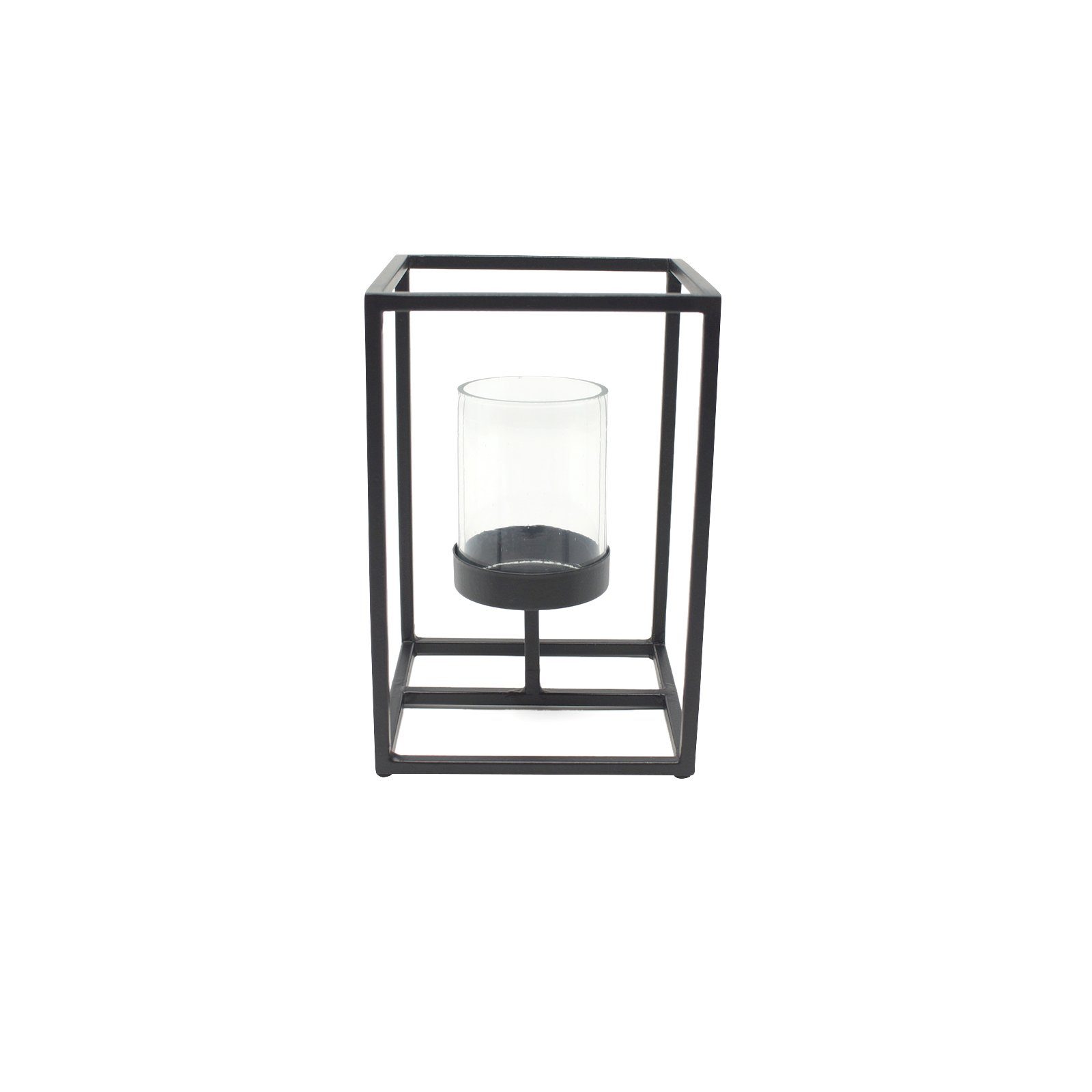 LaLe Living Teelichthalter Windlicht Anila aus Eisen in Schwarz, 10 x 15 cm