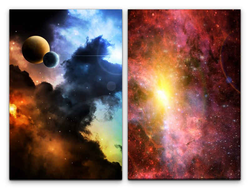 Sinus Art Leinwandbild 2 Bilder je 60x90cm Nebula Planeten Universum Weltraum Galaxie Malerisch Fantasie