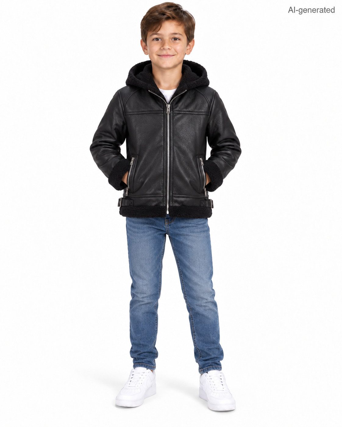 Fashion Boy Lederimitatjacke Jungen Jacke in Lederoptik mit Kapuze – warm gefüttert & modern JH1813