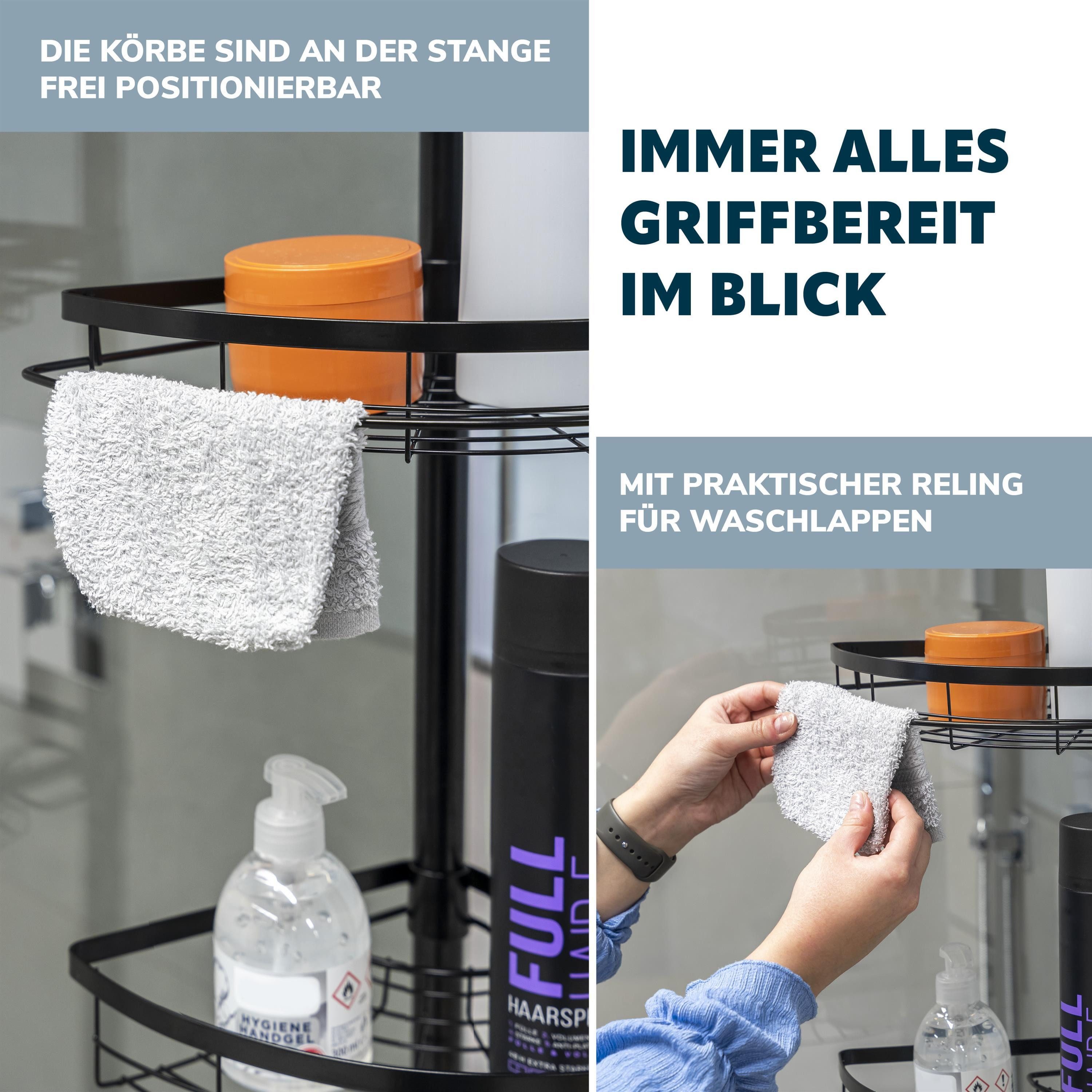 bremermann Teleskopregal Teleskop-Eckregal, 4 Körbe, Stange bis max. ca. 290 cm, schwarz – Bild 5 von 5