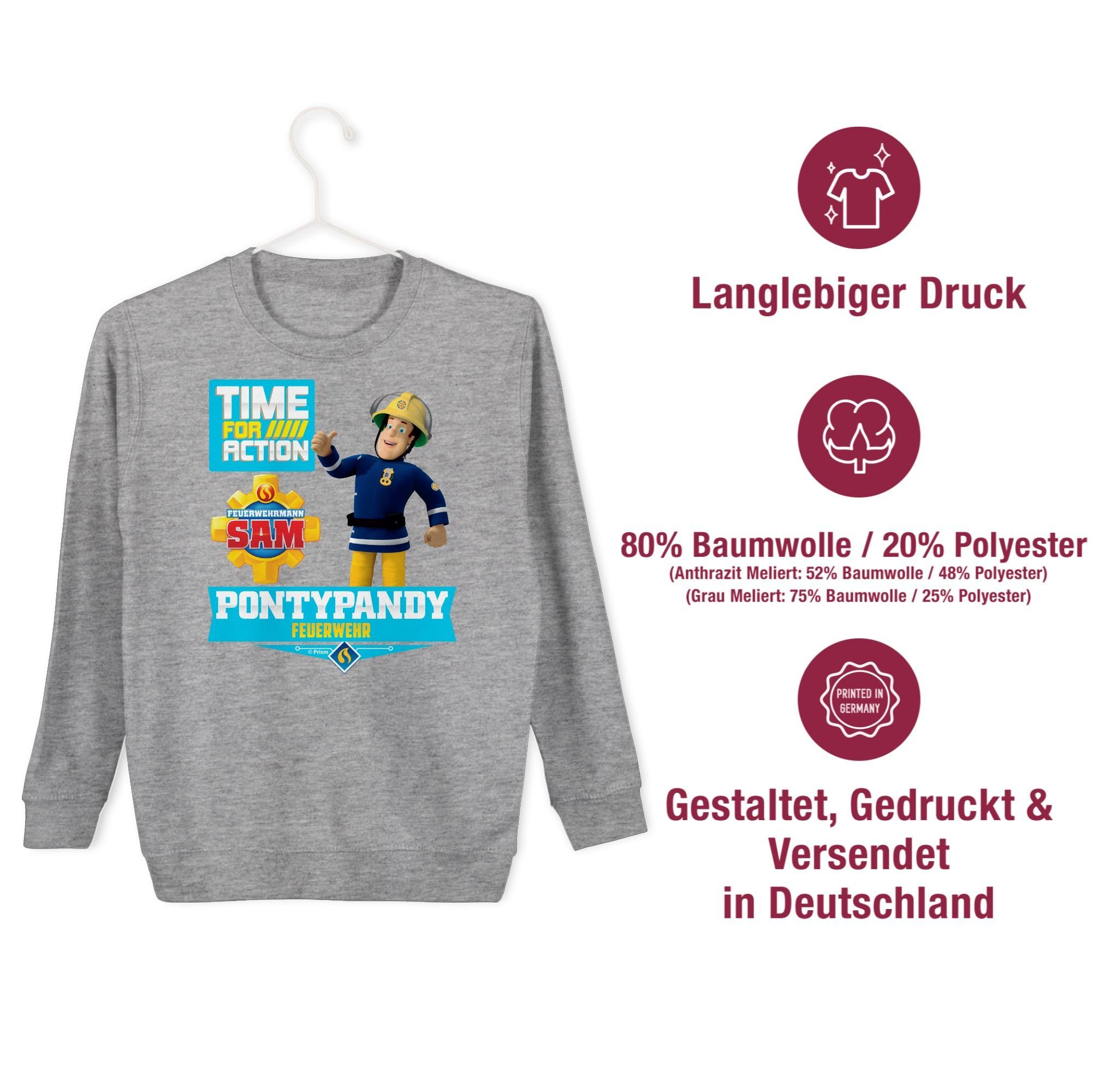 Shirtracer Sweatshirt Time Feuerwehrmann - Grau for Sam Feuerwehr meliert Jungen 2 action Pontypandy