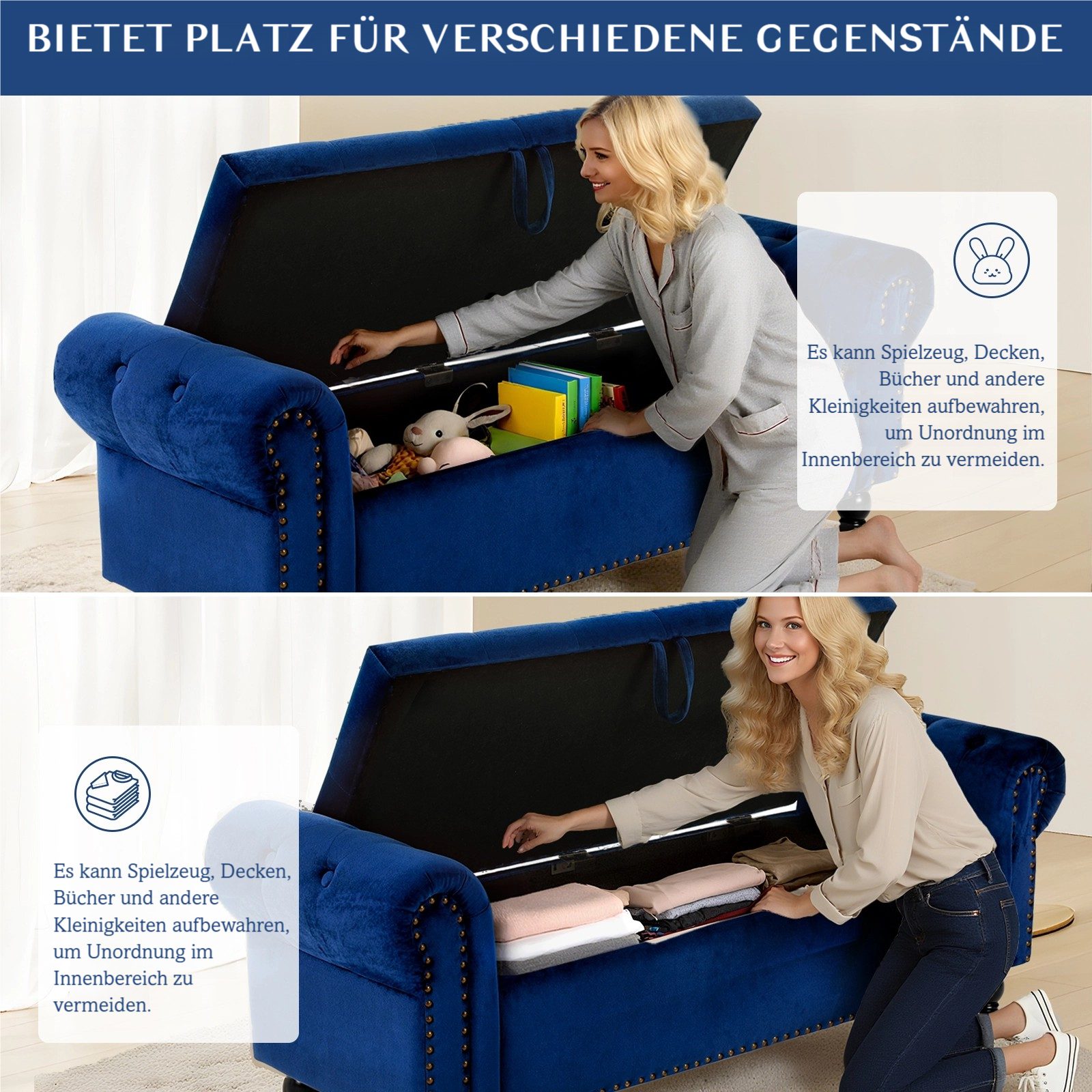 TLGREEN Bettbank Doppelter Hocker mit Stauraum, (Samt,Eleganz und Komfort mit Stauraum), Multifunktionsbank für Wohnzimmer,Schlafzimmer – Bild 3 von 5