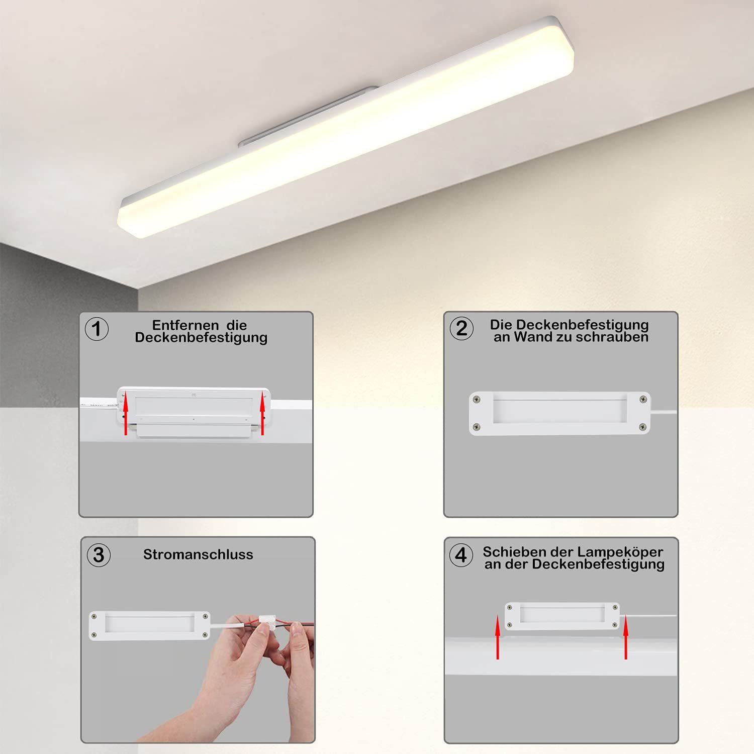 ZMH LED Deckenleuchte Wohnzimmer weiß Flurlampe Modern Tageslicht Augenschutz Schlafzimmer, Einfache Installation, LED fest integriert, Tageslichtweiß, 18W Flurlampe 4000K für Keller Büro Garage