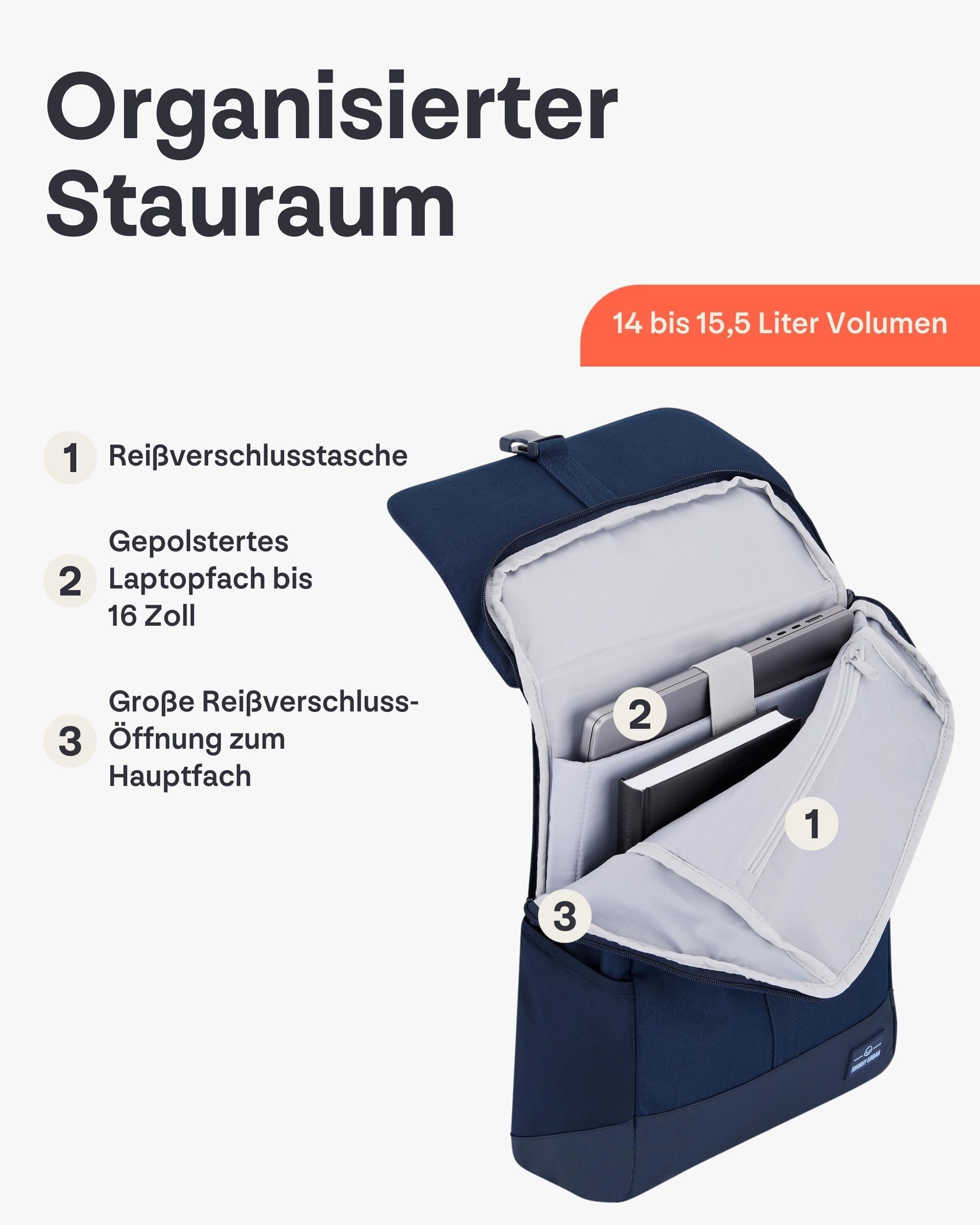 Johnny Urban Cityrucksack MIKA, Rolltop Damen Herren, Laptop Fach (1-tlg), Flexible Größe, Gepolstertes Laptopfach, Wasserabweisend