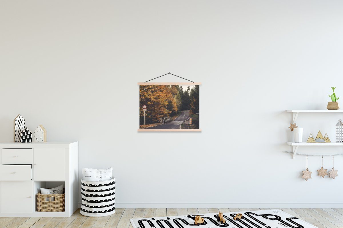 Wohnzimmer, (1 für St), Textilposter Straße Poster - Posterleiste, Magnetisch Bäume Herbst, Bilderleiste, - MuchoWow