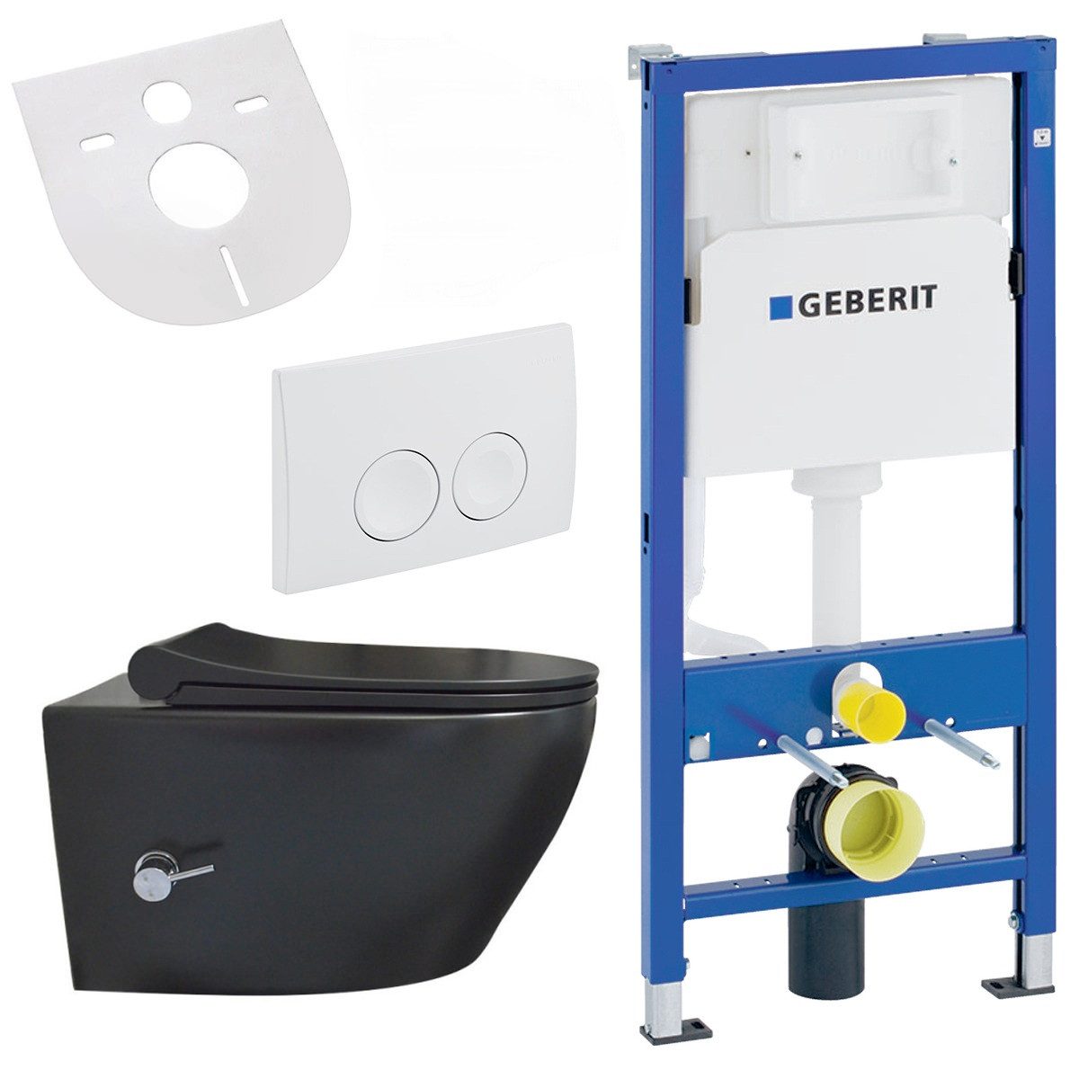 Belvit Tiefspül-WC UP100-AL66700-SET, Belvit Wand WC Set spülrandlos Schwarz matt mit Taharet Bidet