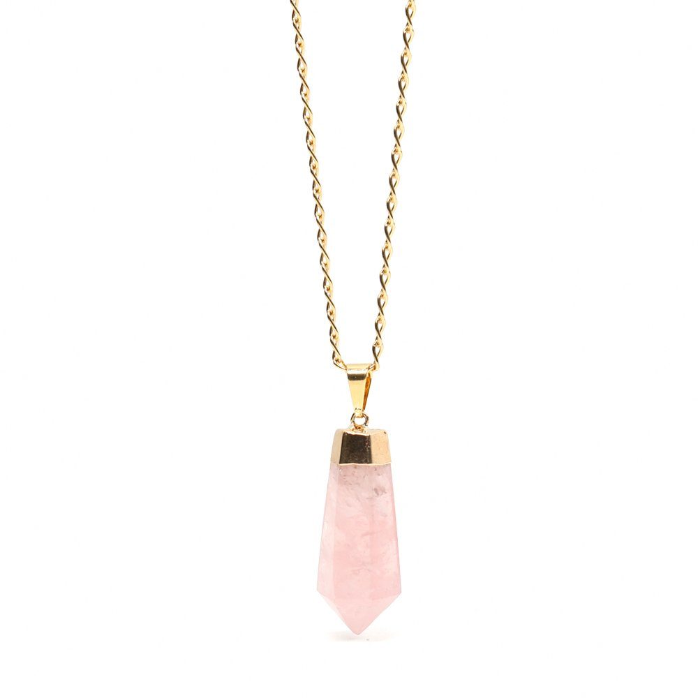 Crystal and Sage Jewelry Kette mit Anhänger Rosy Rosenquarz Halskette vergoldet oder versilbert