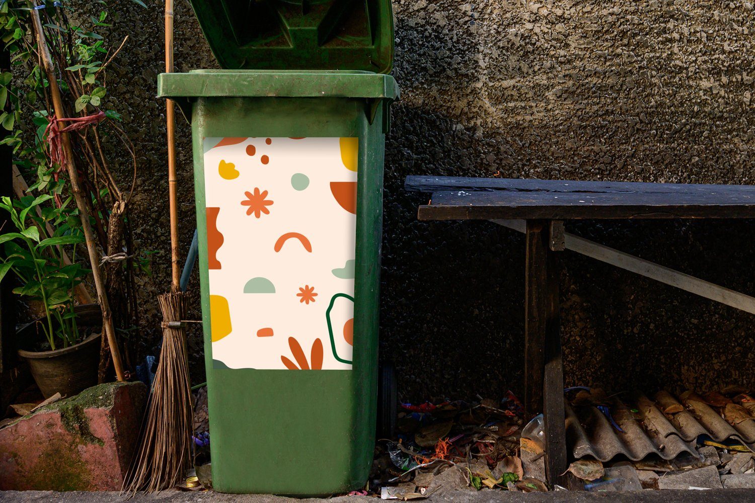 MuchoWow - Mülltonne, Wandsticker (1 - Container, Sommer Mülleimer-aufkleber, Sticker, Design St), Abfalbehälter Abstrakt