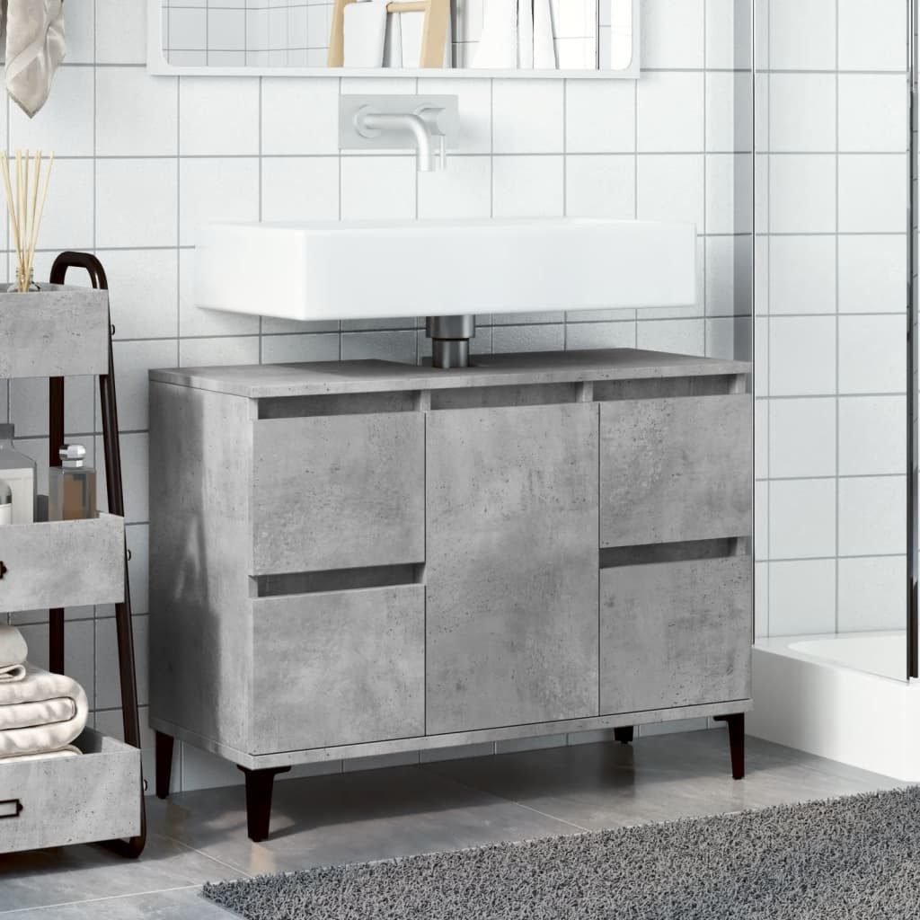 furnicato Waschbeckenunterschrank Betongrau 80x33x60 cm aus Holzwerkstoff und (1-St) Badschränke mit vier Schubladen, Fach mit Tür und Wandhalterung
