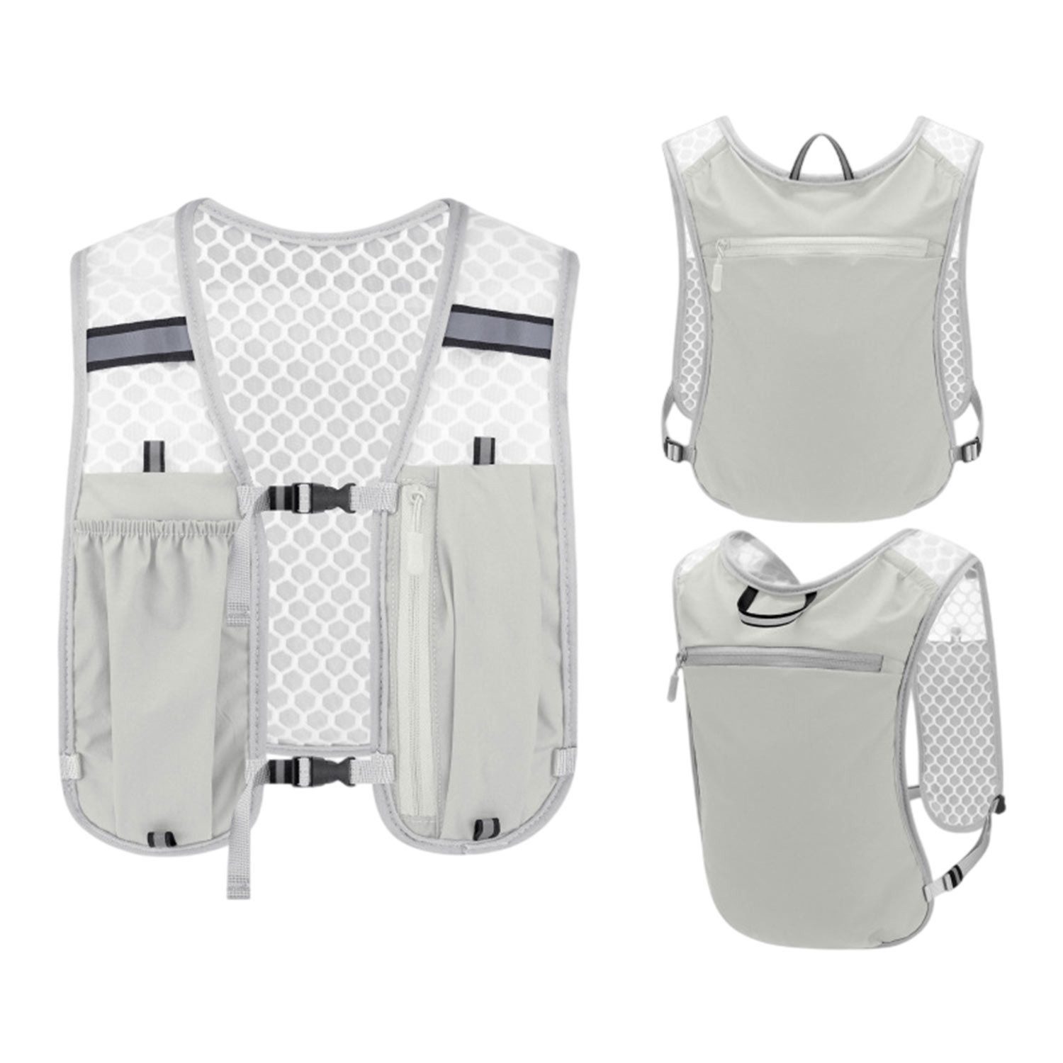 Refttenw Trinkrucksack Damen Laufweste Herren Atmungsaktiv & Verstellbar Reflektierend, 500ml Flaschenfach & Handy-Reißverschlussfach (bis 7 Zoll)
