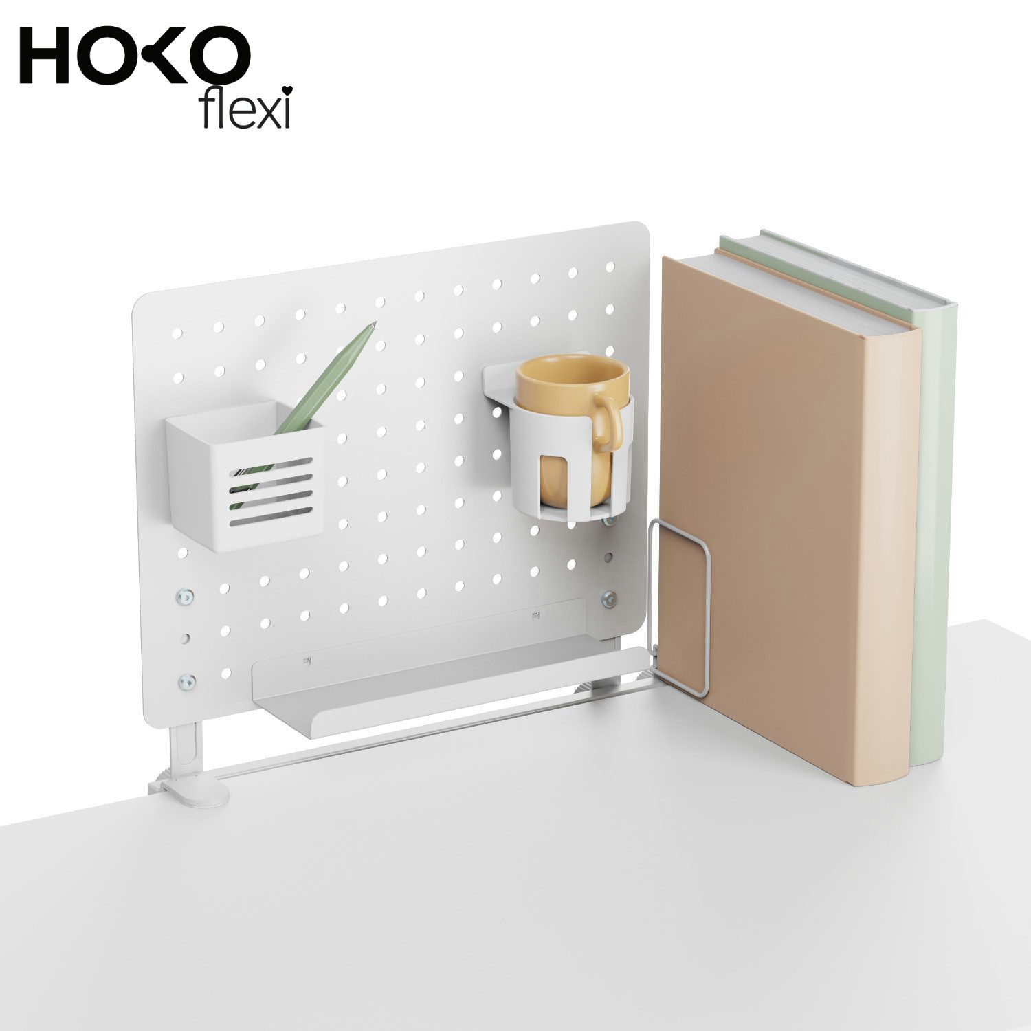 HOKO Schreibtischaufsatz Lochwand mit Buchstütze, Becherhalter, Stiftehalte günstig online kaufen