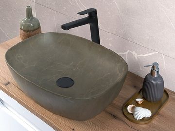 einfachgutemoebel Waschtisch-Set Aufsatz-Waschbecken 50cm marmoriert, Keramik Schale, dunkelgrün, (Waschbecken, 1-St., Waschbecken)