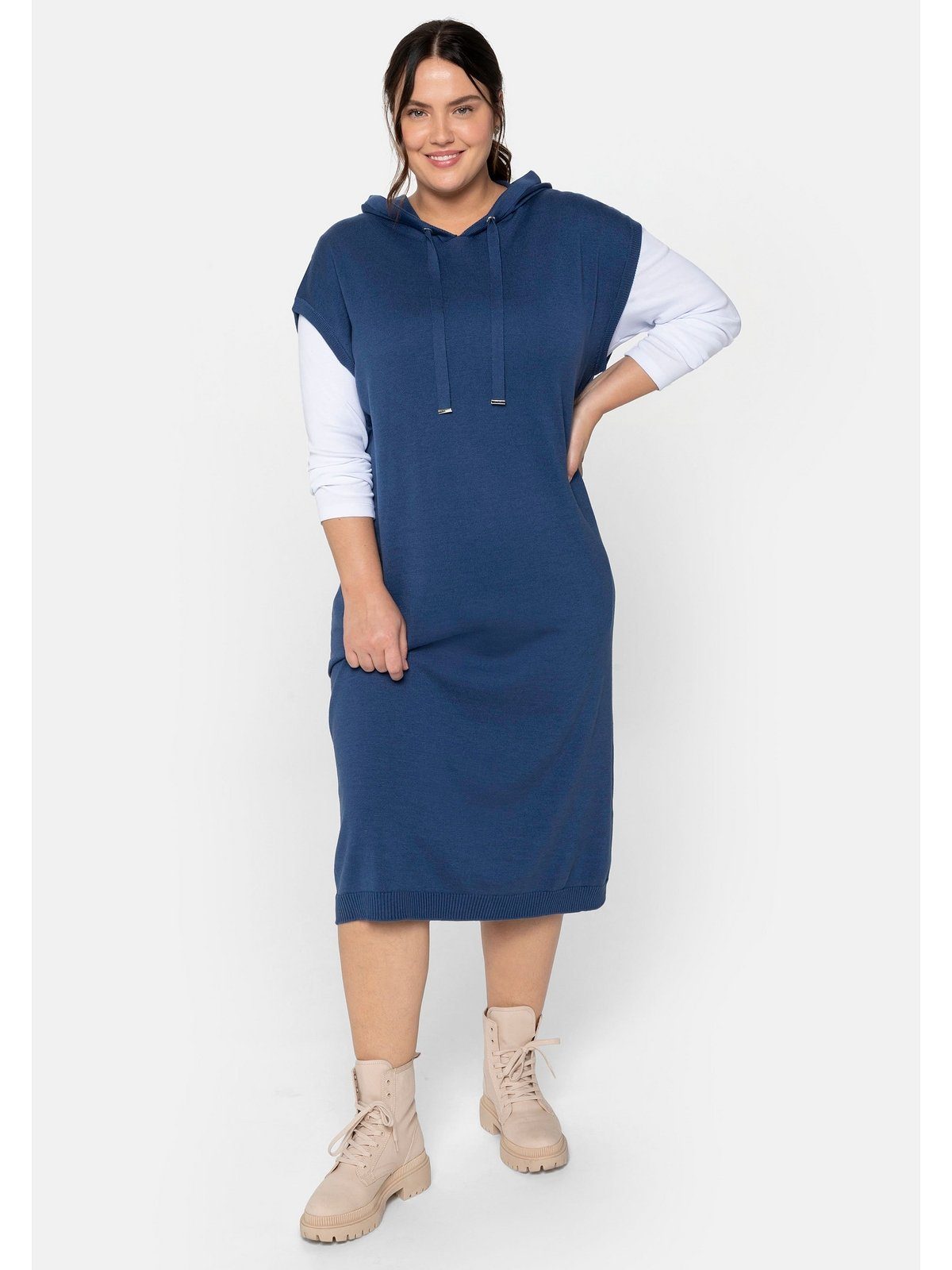 Sheego Strickkleid Große Größen aus Baumwoll-Mix, mit Kapuze