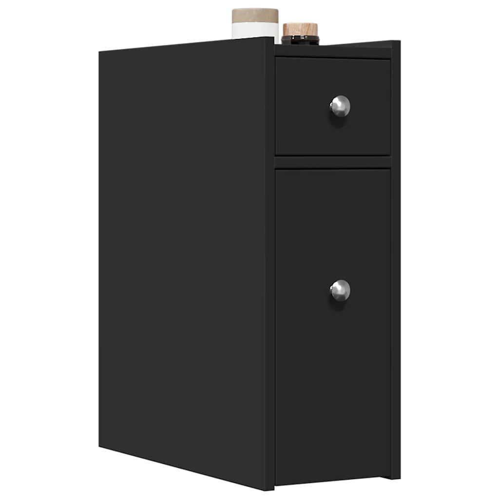 vidaXL Midischrank Badschrank Schmal mit Rollen Schwarz Holzwerkstoff (1-St)