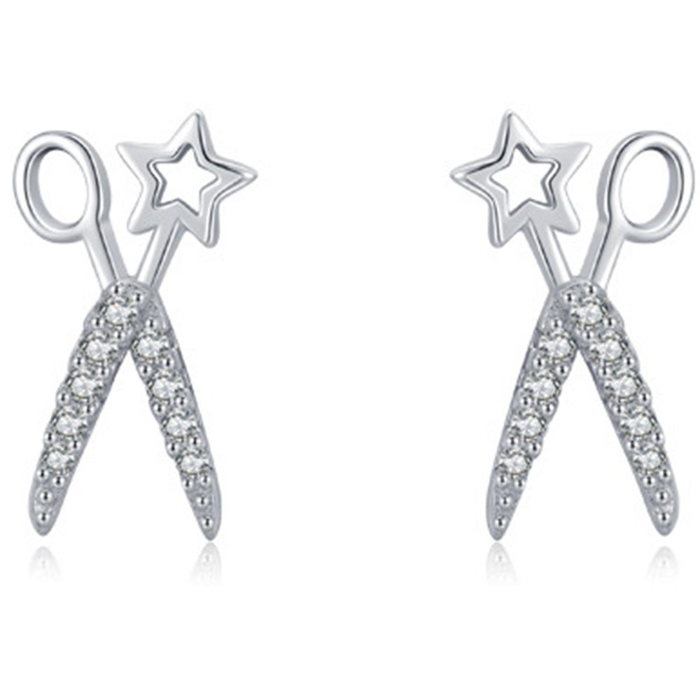 Haiaveng Paar Ohrhänger s925 Sterlingsilber-Ohrringe, Stern-Ohrringe,  Sternscheren-Ohrringe für Frauen, kreative Ohrringe